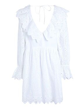 Topshop 100% cotton White Eyelet Ruffle V-Neck Mini Dress